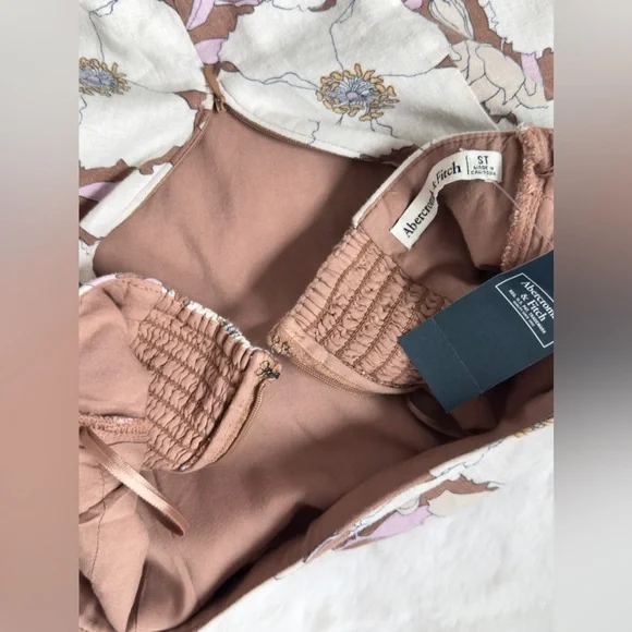 NWT A&F light brown floral print Halter Linen-Blend Mini Dress - Picture 9 of 12